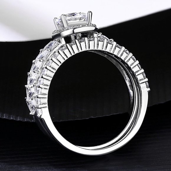 Luxury Rings 925 Wedding Ring Sets Sterling Silver Zirconia Wedding Jewelry - Picture 2 of 4